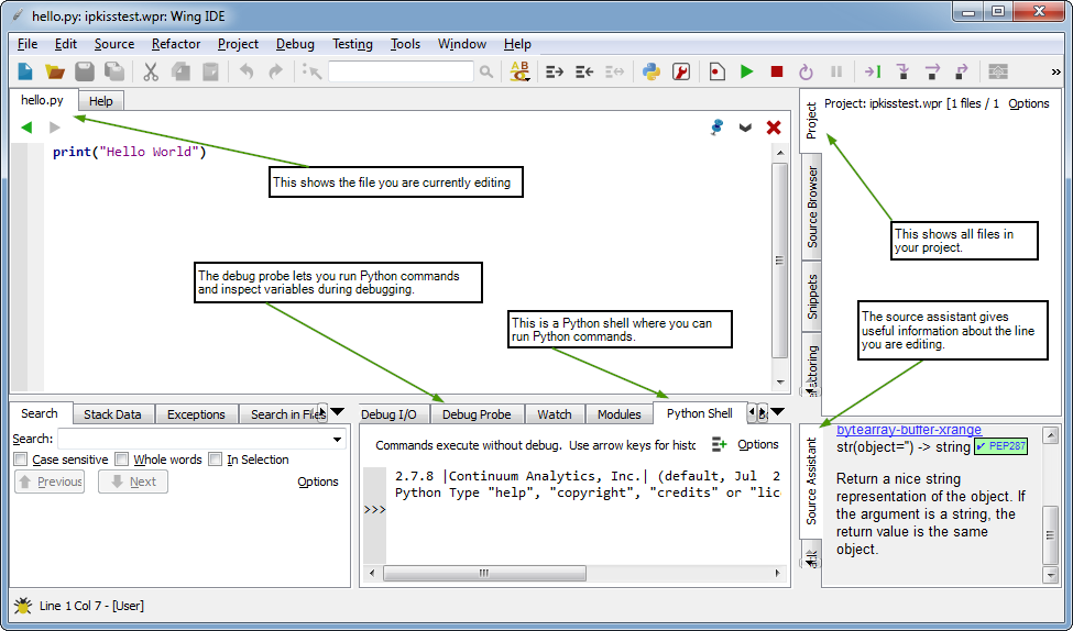 The editor main window with annotations.