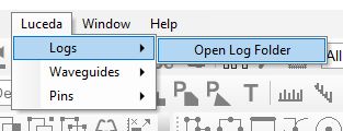 Luceda logs open log folder
